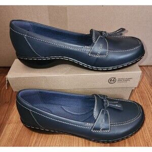 New Clarks Loafers Womens Size 9w Ashland Bubble Navy Marine Comfort Slip-on